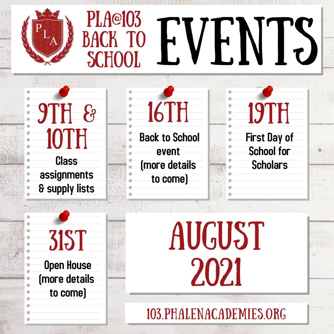 PLA@103 Back to School Events